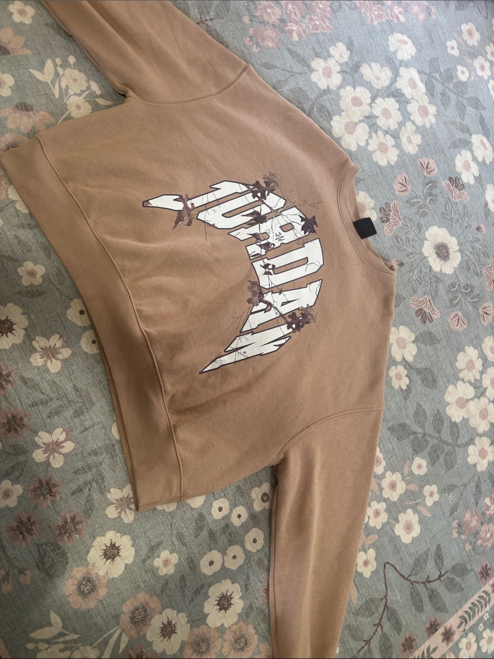 Jordan Tan Crewneck Sweatshirt with White/camo leaf Graphic youth XL adult S